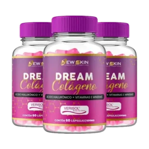 Dream Colágeno – 3 Potes de Suplemento de Colágeno Hidrolisado para Pele, Cabelos e Unhas