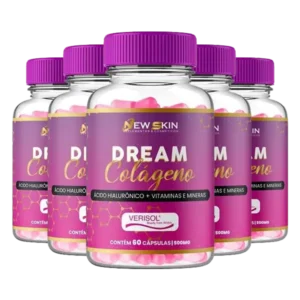 Dream Colágeno – 5 Potes de Suplemento de Colágeno Hidrolisado para Pele, Cabelos e Unhas