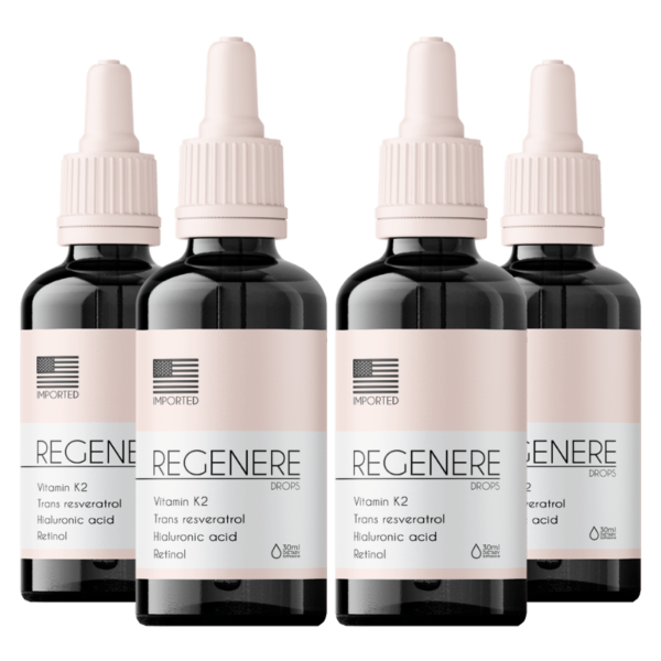 Kit 4 Regenere Drops – Suplemento Alimentar Natural com Vitamina K2, Ácido Hialurônico e Retinol em Gotas – 30ml