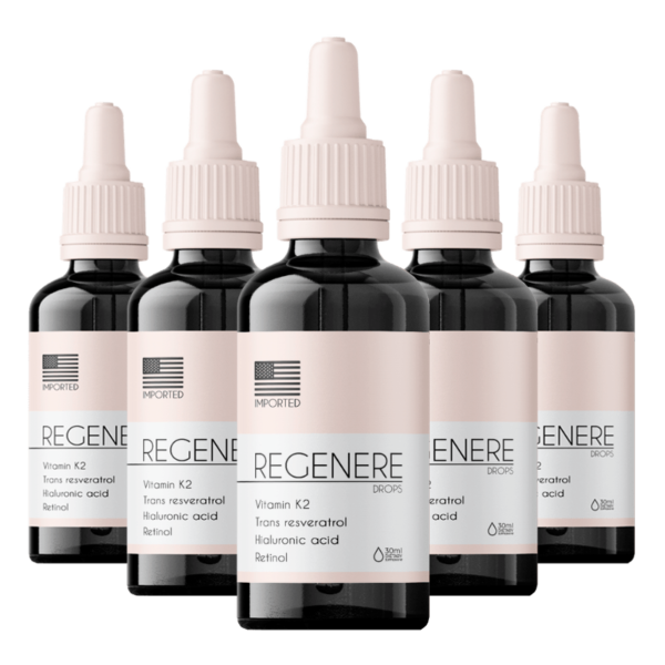Kit 5 Regenere Drops – Suplemento Alimentar Natural com Vitamina K2, Ácido Hialurônico e Retinol em Gotas – 30ml